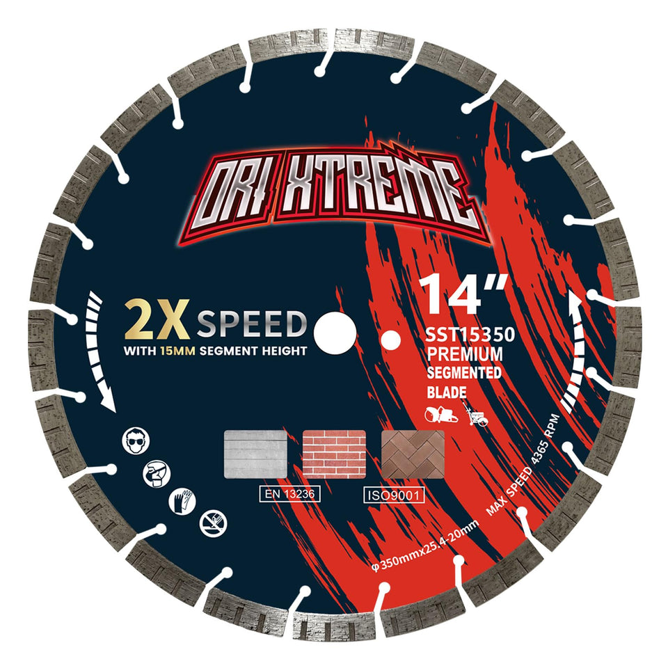 ORIXTREME 14-inch diamond blade turbo segmented close-up for fast concrete cutting