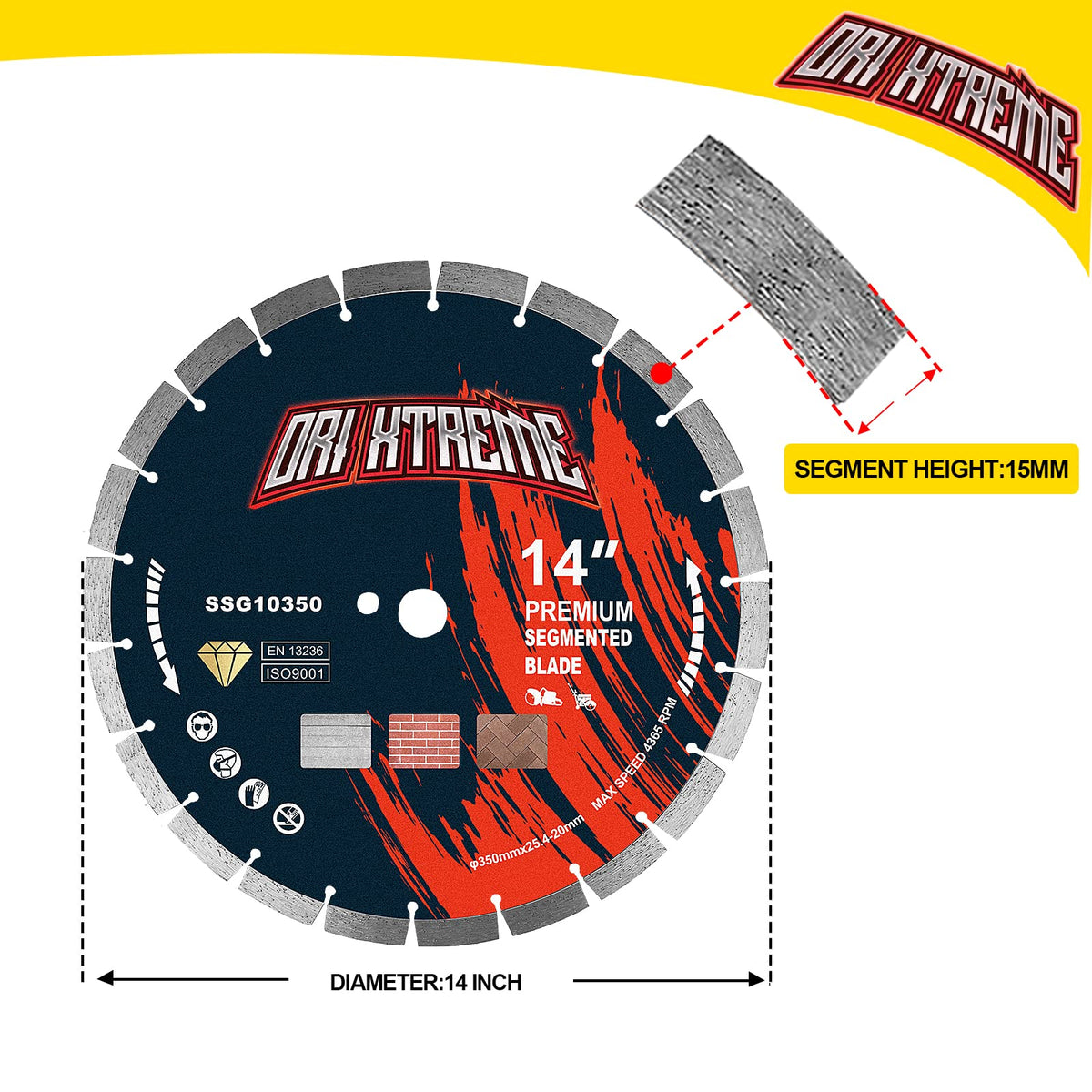 ORIXTREME segmented blade for efficient concrete, brick, and block cutting
