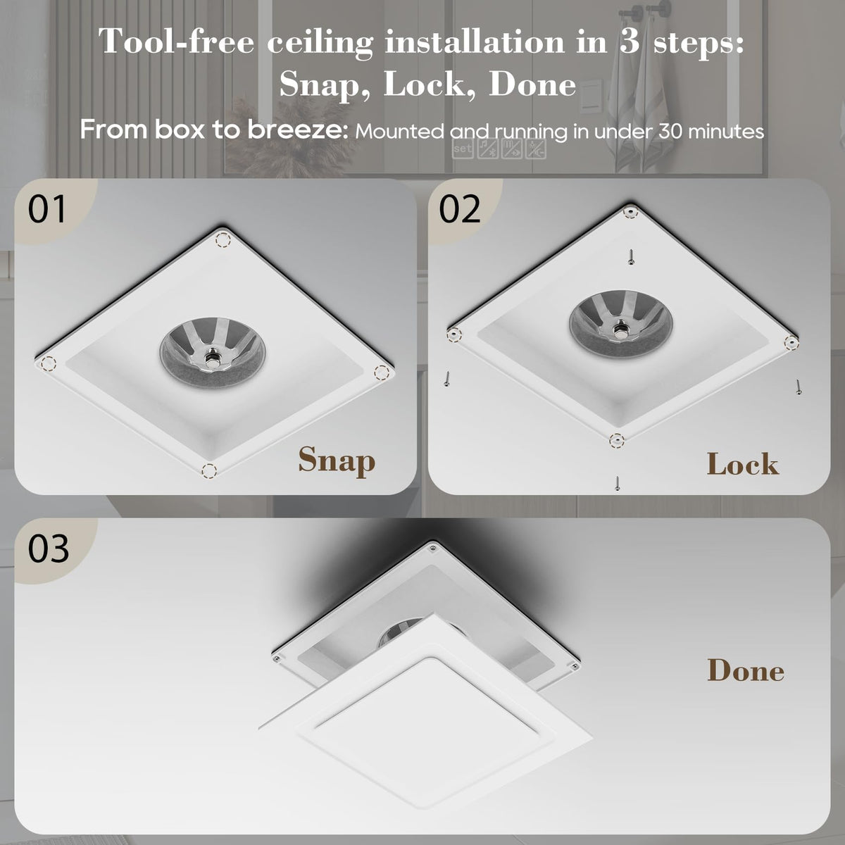 Orsong 4-inch duct connection for flexible bathroom venting.