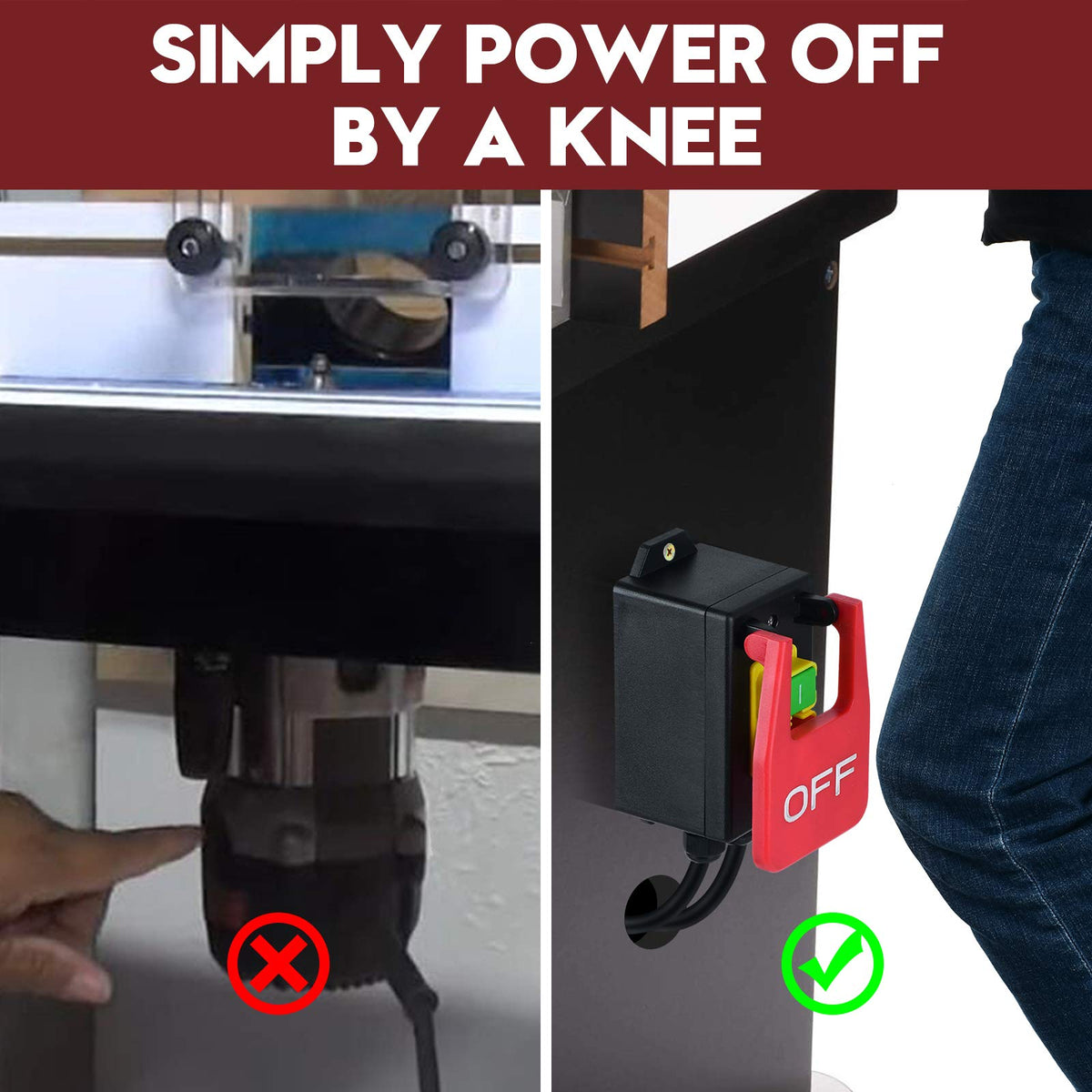 Ortis router table switch red OFF paddle with high visibility.