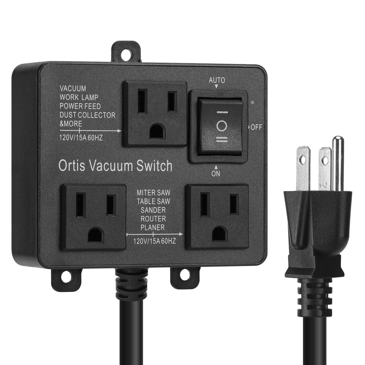 Ortis automatic vacuum switch with dual outlets for a streamlined workshop setup.
