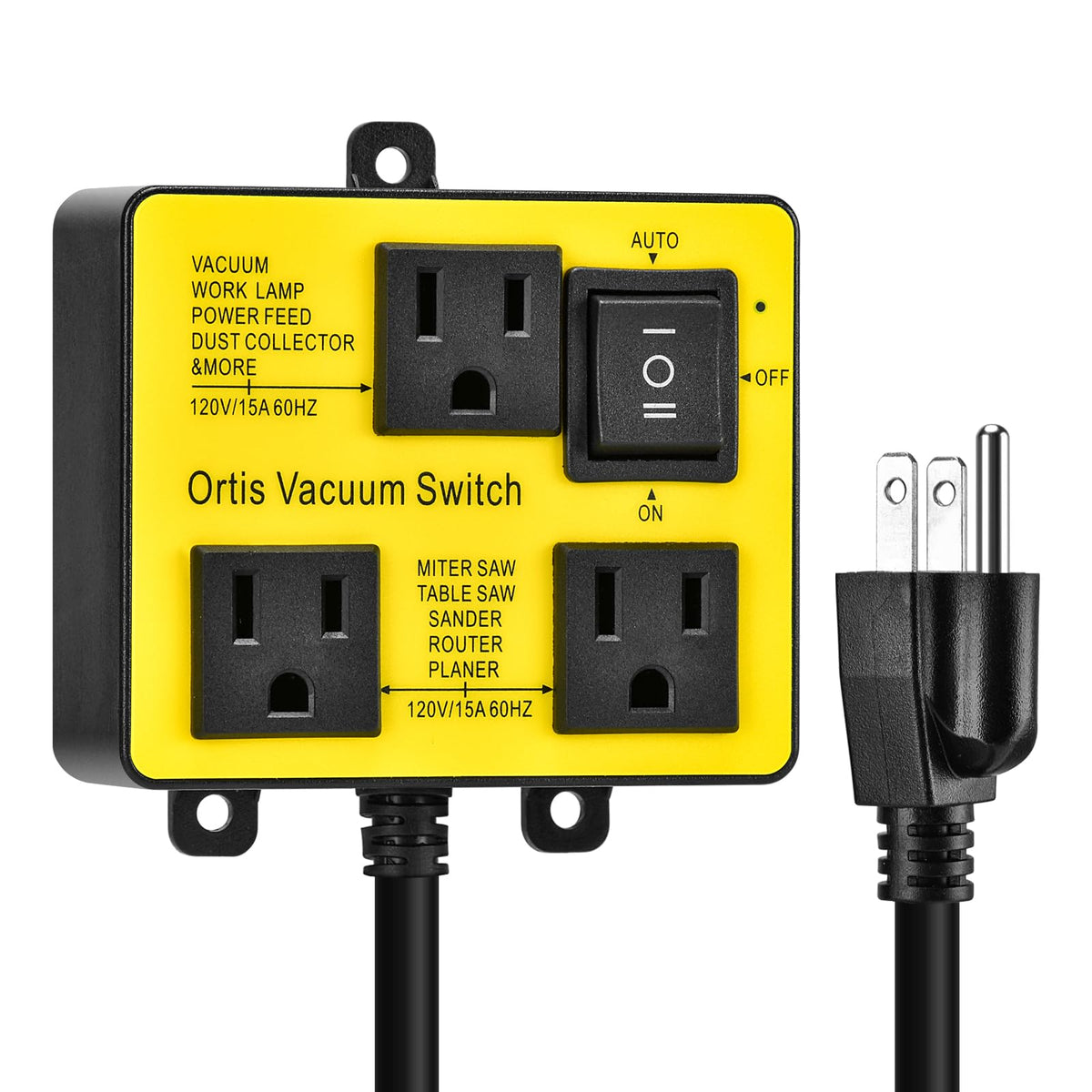Ortis automatic vacuum switch with two outlets keeps tools powered safely during projects.