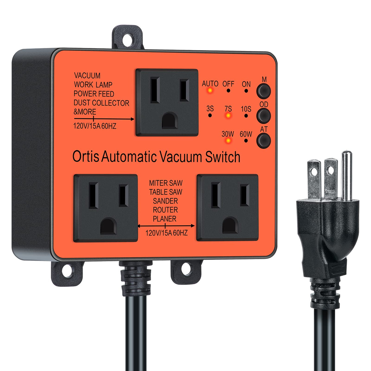 Ortis automatic vacuum switch with two outlets for flexible tool connections and cleaner workspace.