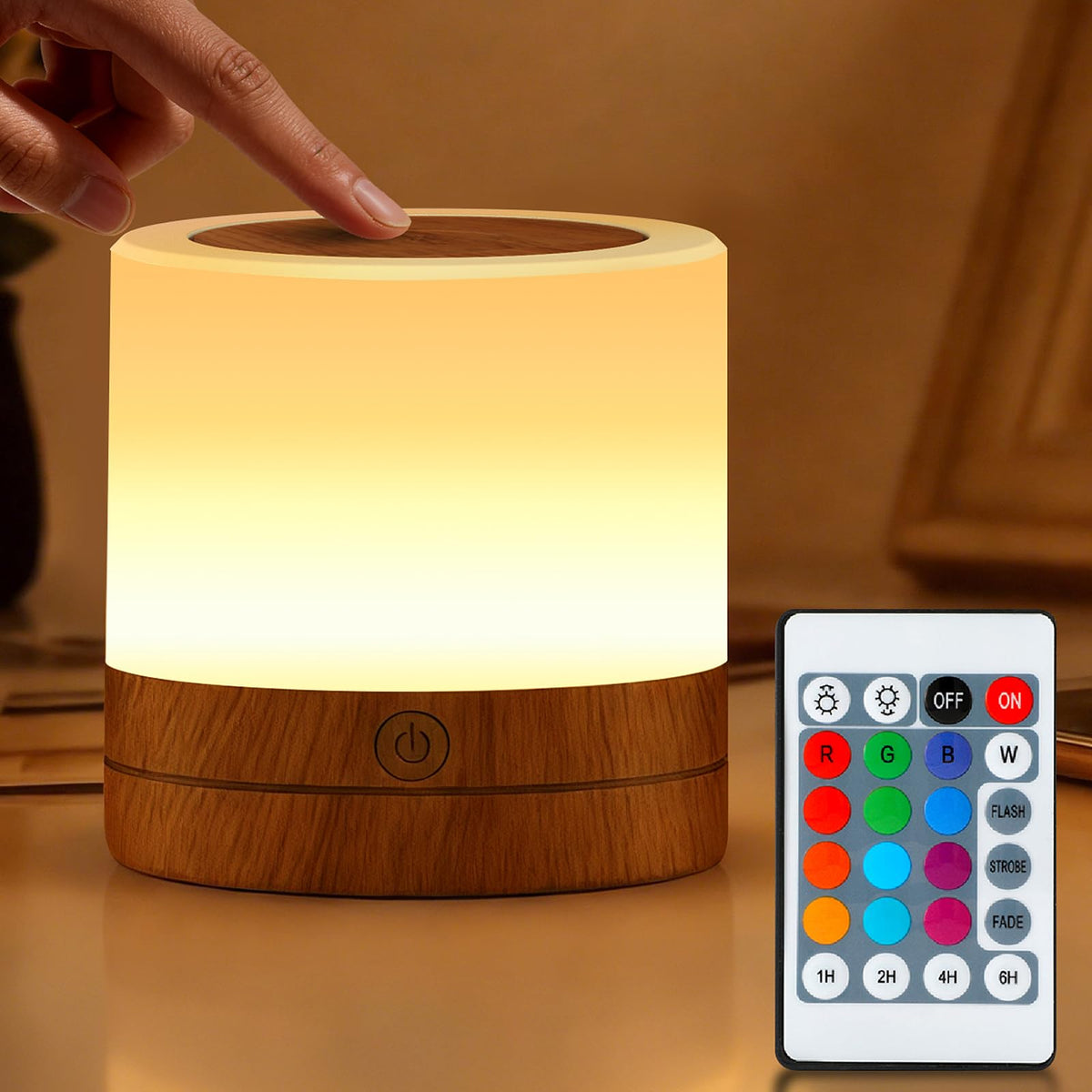 ORUNO portable night light for kids with wood grain finish for a soothing bedtime glow