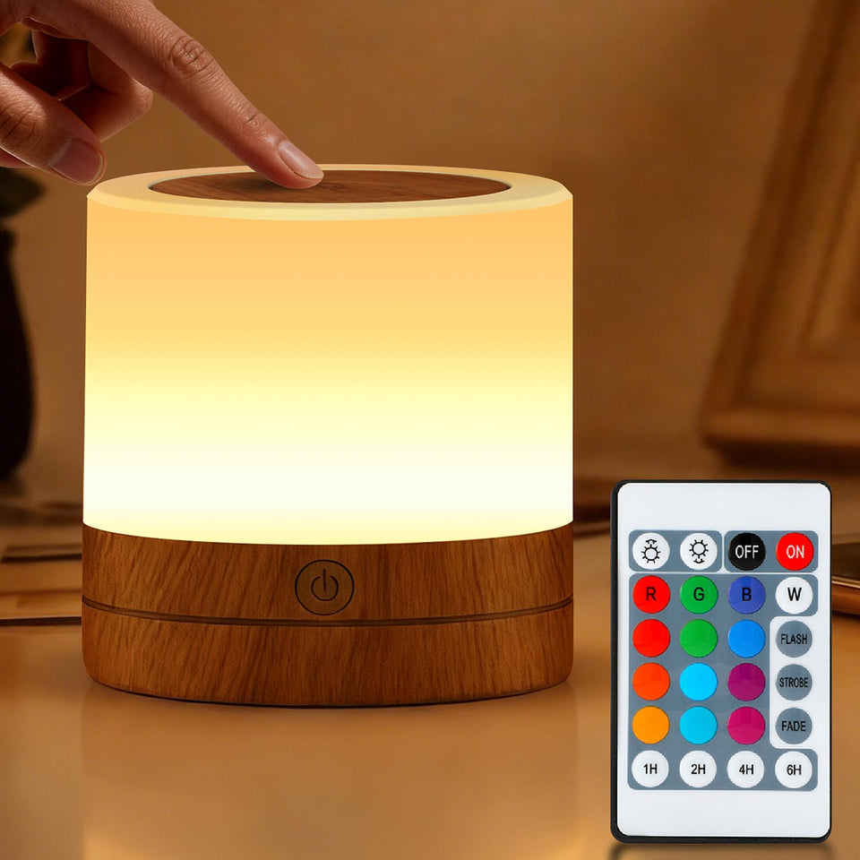 ORUNO portable night light for kids with wood grain finish for a soothing bedtime glow