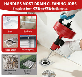 Orvexa 50 ft reach drains shower and tub clogs effectively.