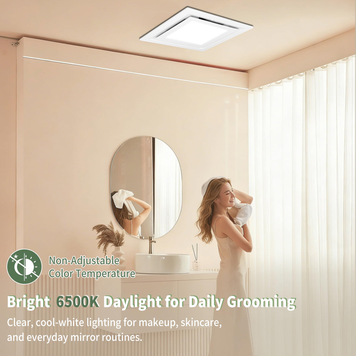 Orvexa low-profile white panel creates a sleek ceiling look.
