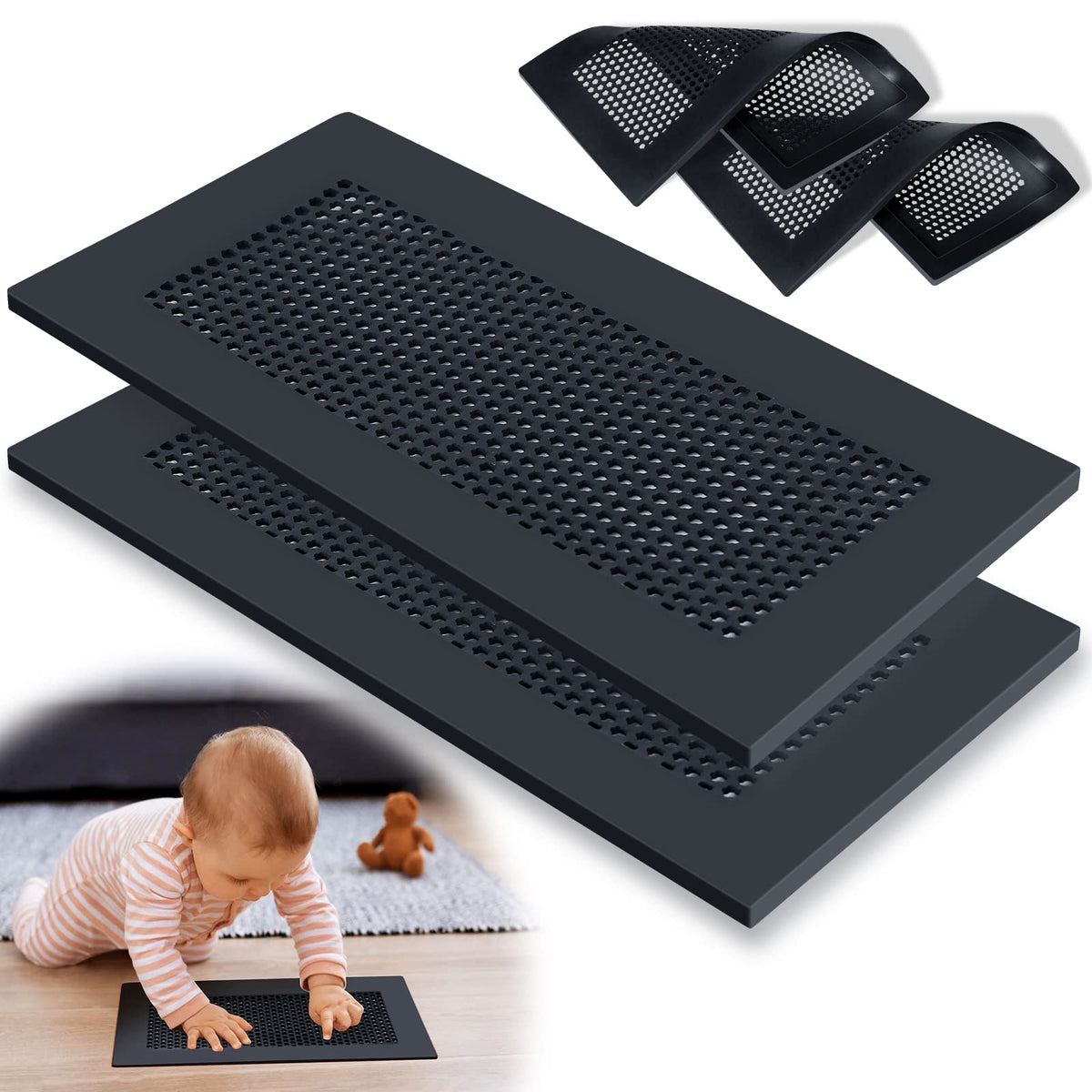 Orzbow baby-proofing silicone vent cover on a floor vent, safeguarding curious little explorers.