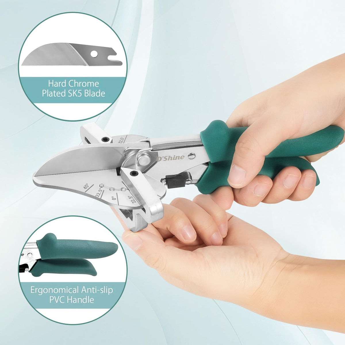 O'Shine lightweight aluminum head supports steady angular cuts