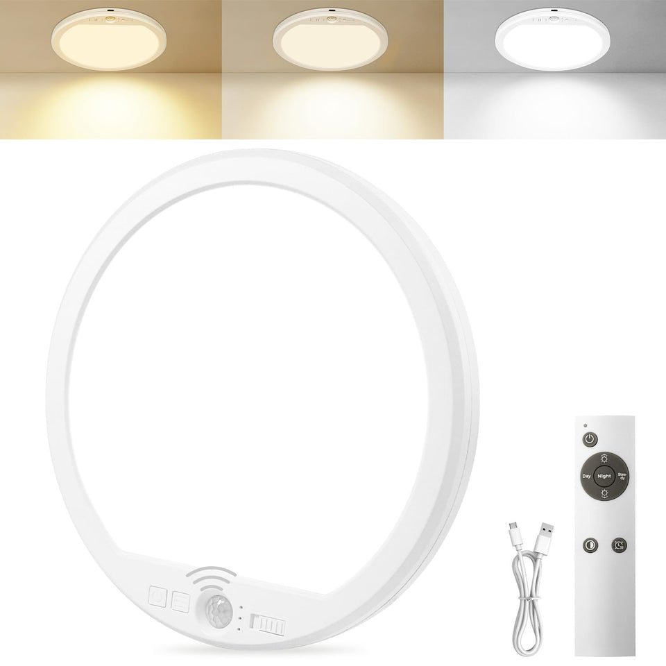 OSIDEN rechargeable motion sensor ceiling light with remote enables easy wireless setup.
