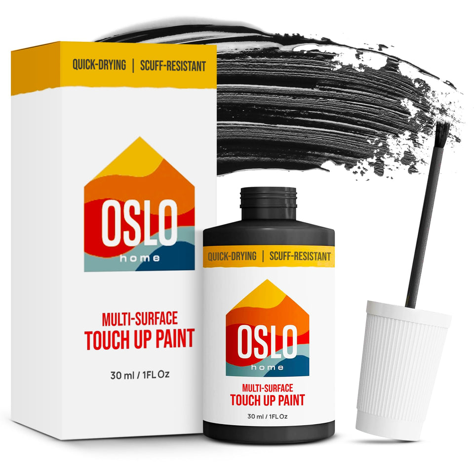 Oslo Home touch up paint black matte 1oz bottle with brush for quick repairs.