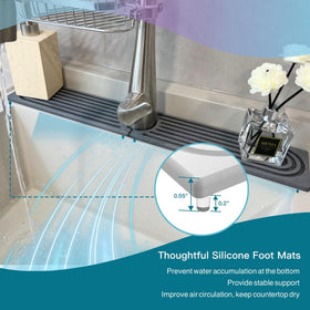 OSOVGO dark grey stone mat keeps faucet area neat.