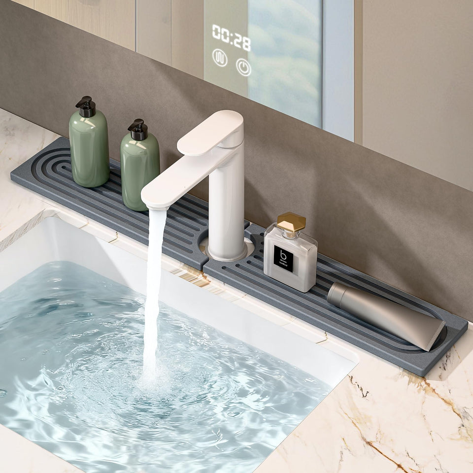 OSOVGO faucet mat for kitchen sink, dark grey, quick-drying stone surface.