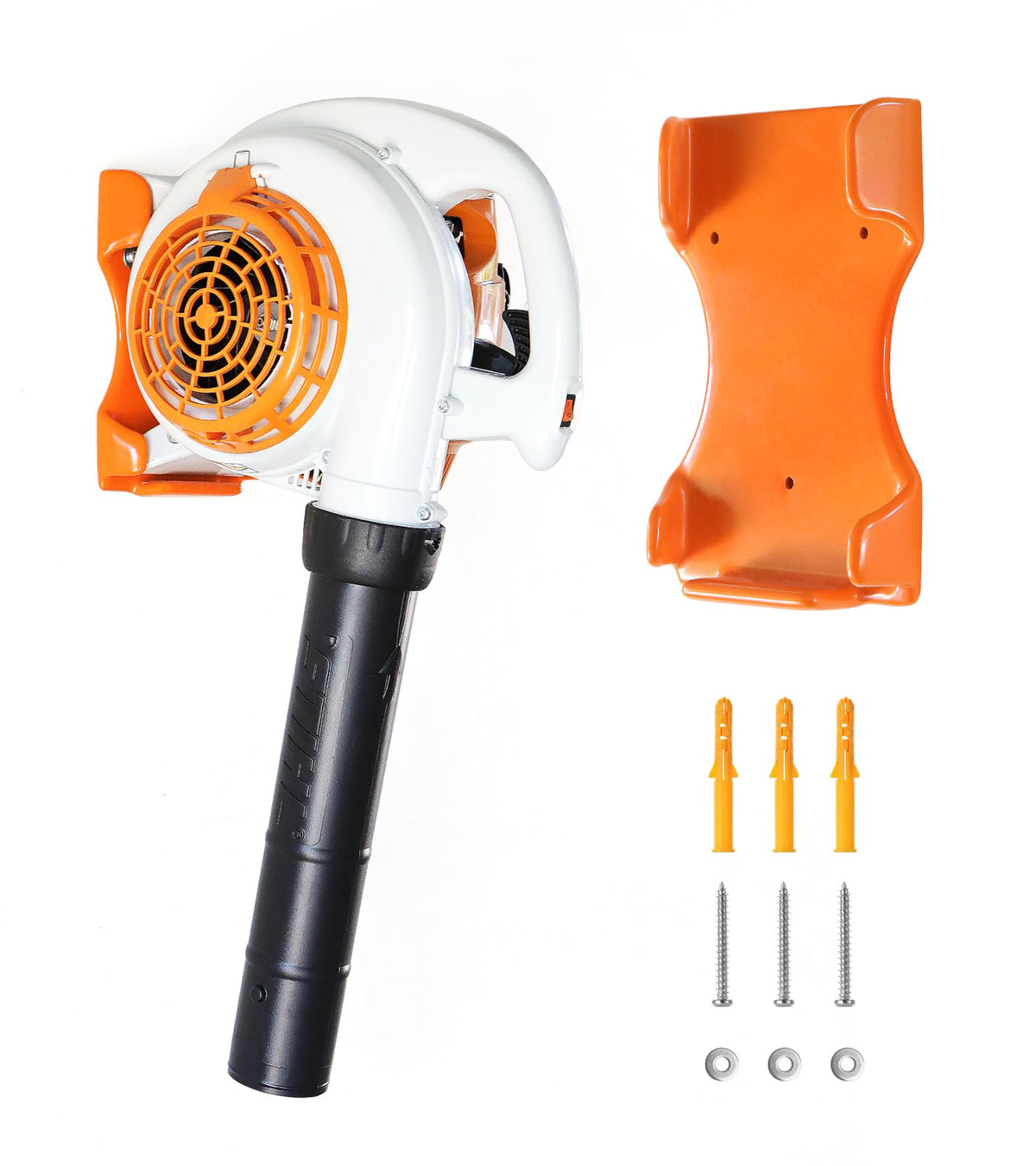 OSROENE leaf blower hanger on wall with Stihl BG-50 within reach