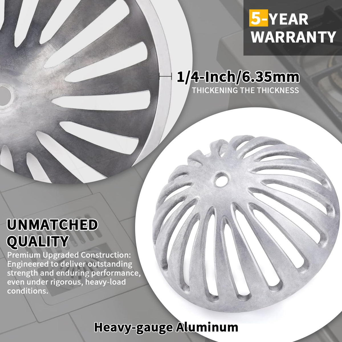 Osseph dome drain strainer highlights heavy aluminum build and reliable drainage