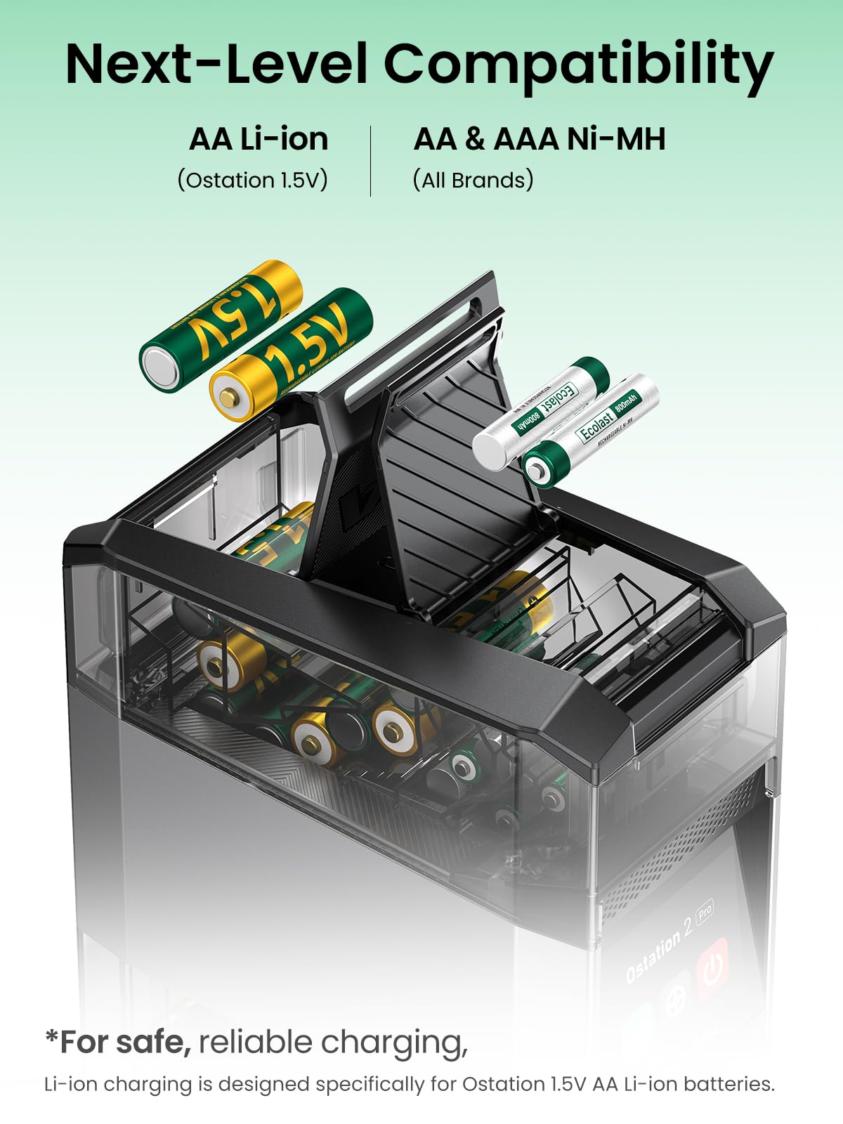 Ostation auto-sort compartment separates healthy cells into dedicated AA and AAA slots.