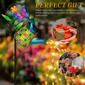 Ostritec blue watering can centerpiece brightens patios and porches.
