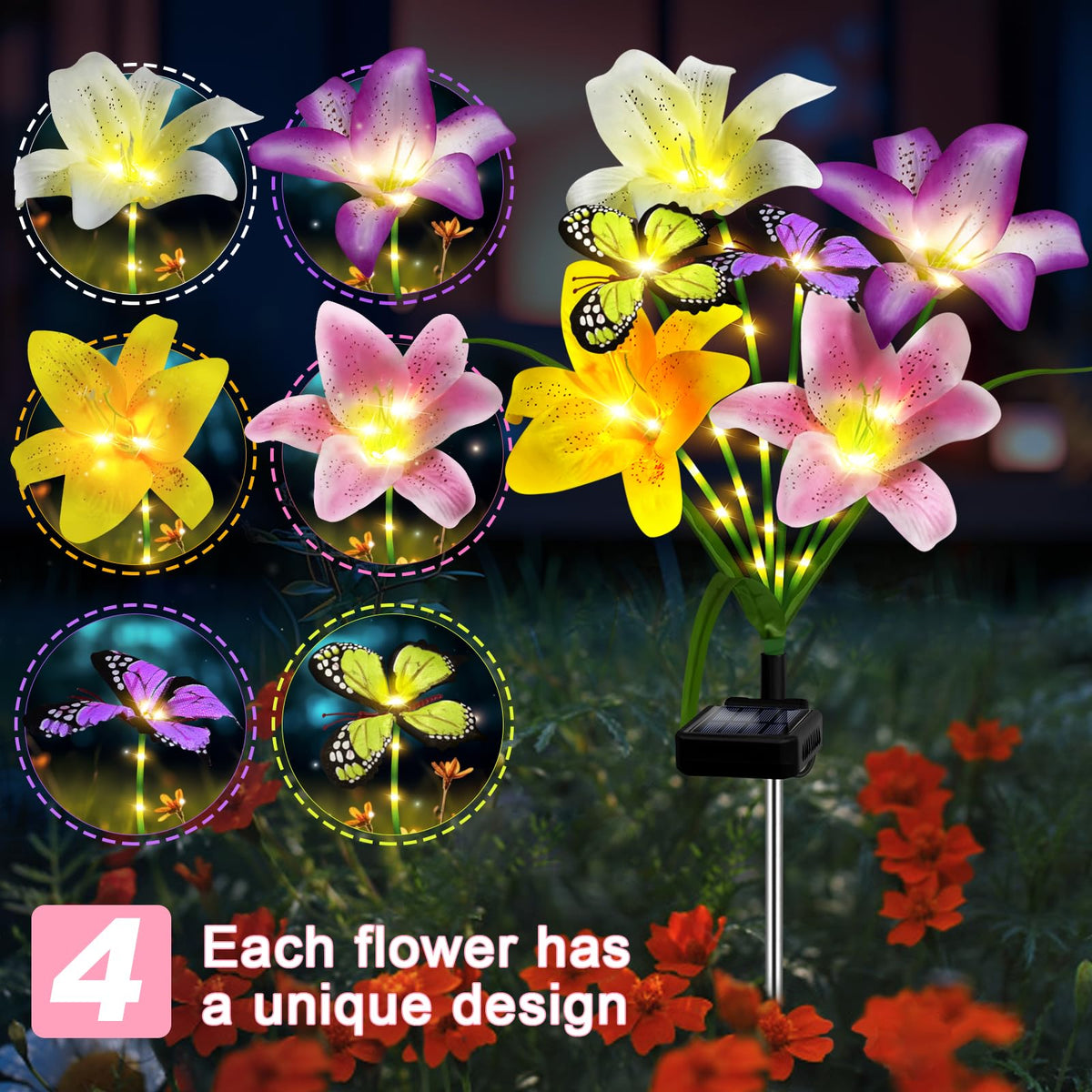 No wiring required with stake-in installation for Ostritec lily lights