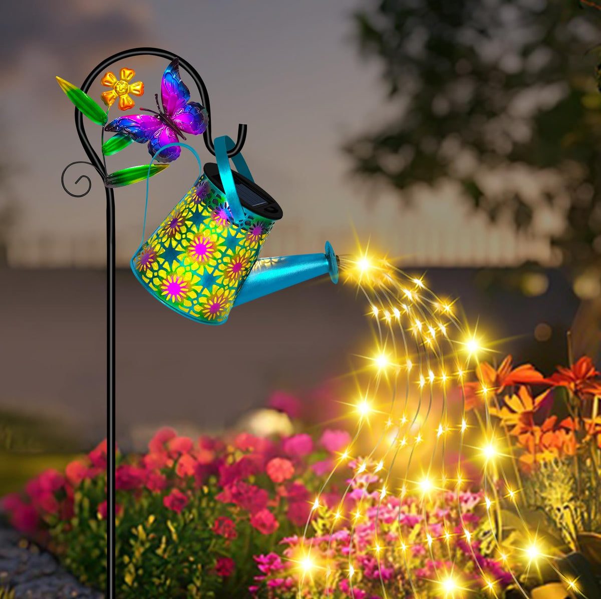ostritec solar watering can 2-pack provides gift-ready garden lighting decor.