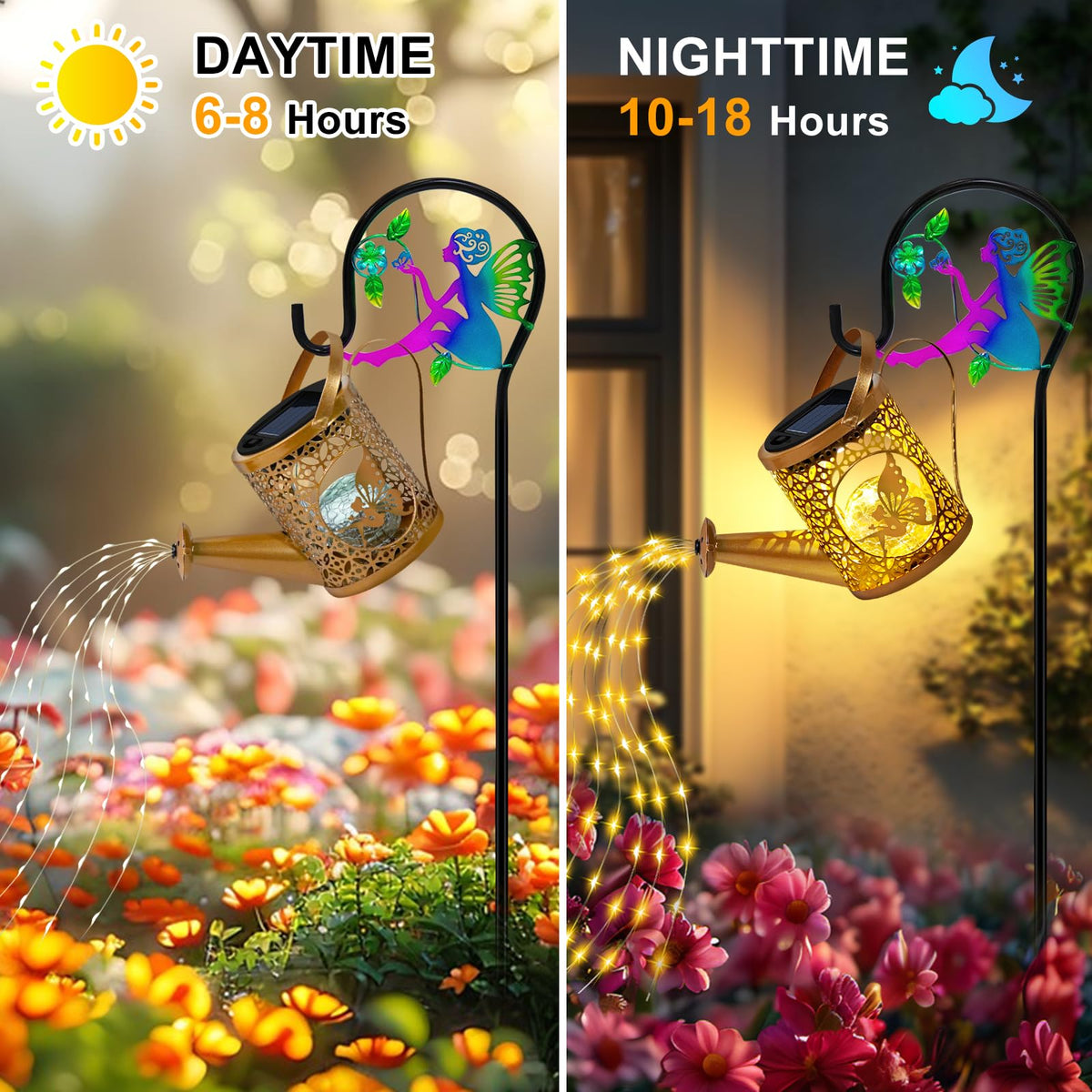 Ostritec Solar Watering Can cascade-lights create flowing water visual at dusk