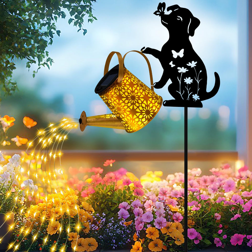 Ostritec solar watering can lights with dog silhouette for charming garden ambiance