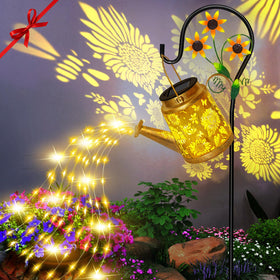 ostritec sunflower watering can light adds warm garden accents at dusk.