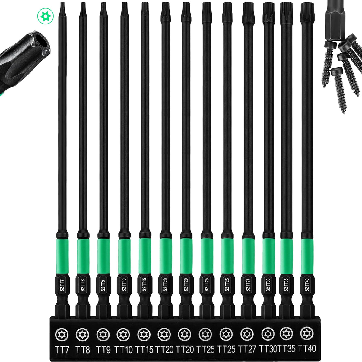 OSTTE 6-inch Torx bit set with TT7-TT40 and magnetic tip aids quick pickups.