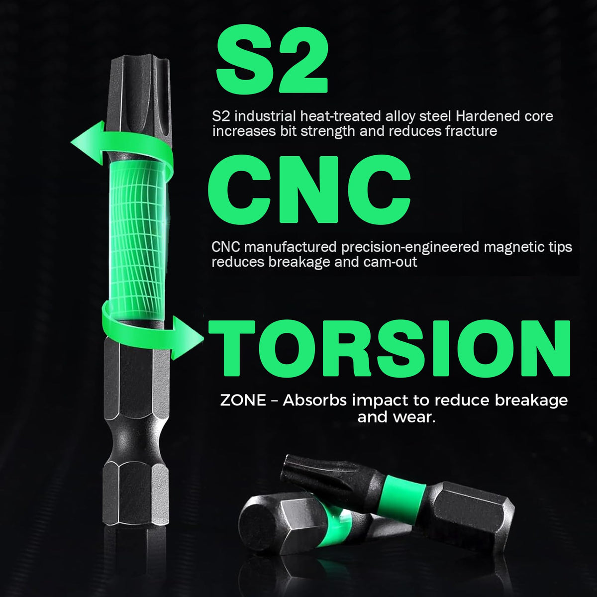 OSTTE CNC-machined tips ensure accurate fit and reduced cam-out.