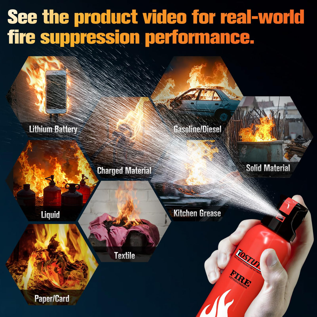 Ostutry eight-in-one extinguisher in car for quick road safety.