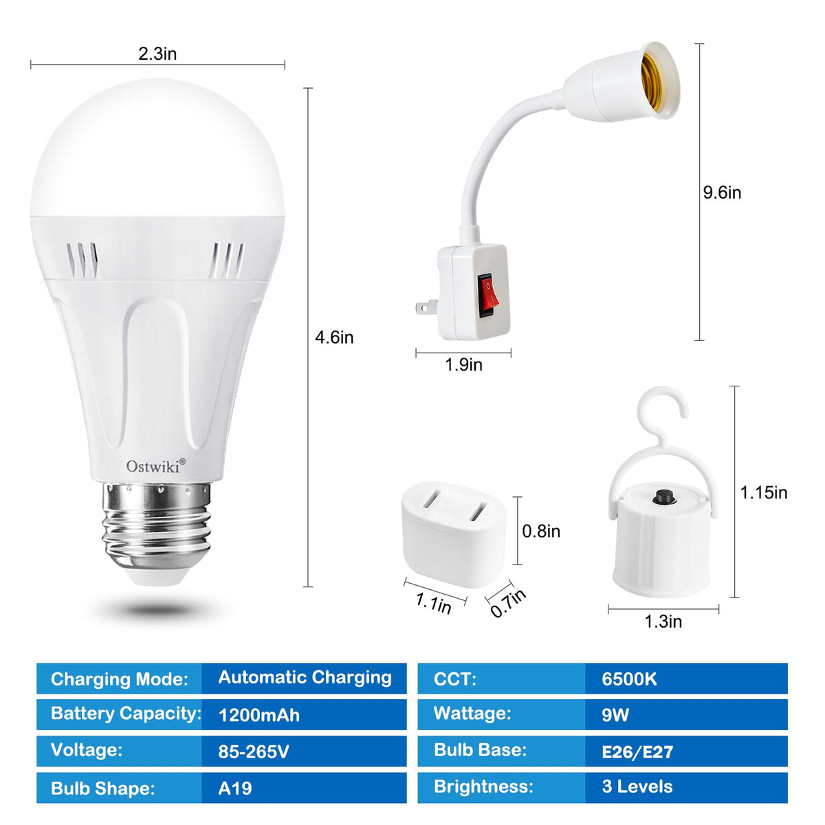Ostwiki emergency LED bulb installed in a lamp for backup light