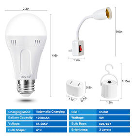 Ostwiki emergency LED bulb installed in a lamp for backup light
