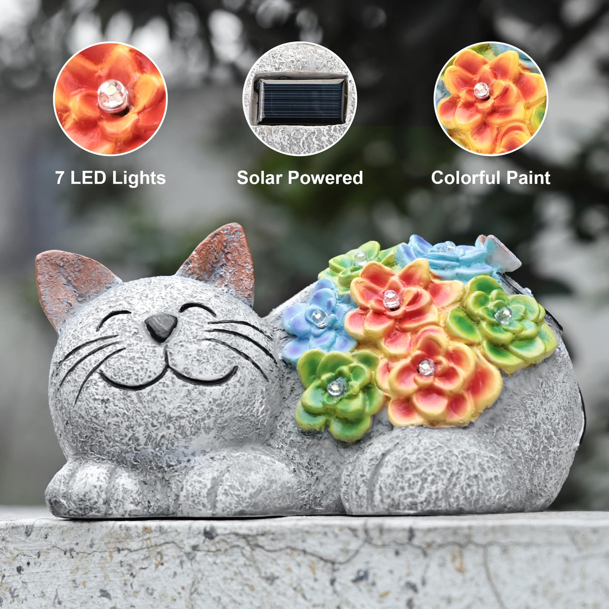 Otdair solar cat decor compact size fits porches, patios, and desks.