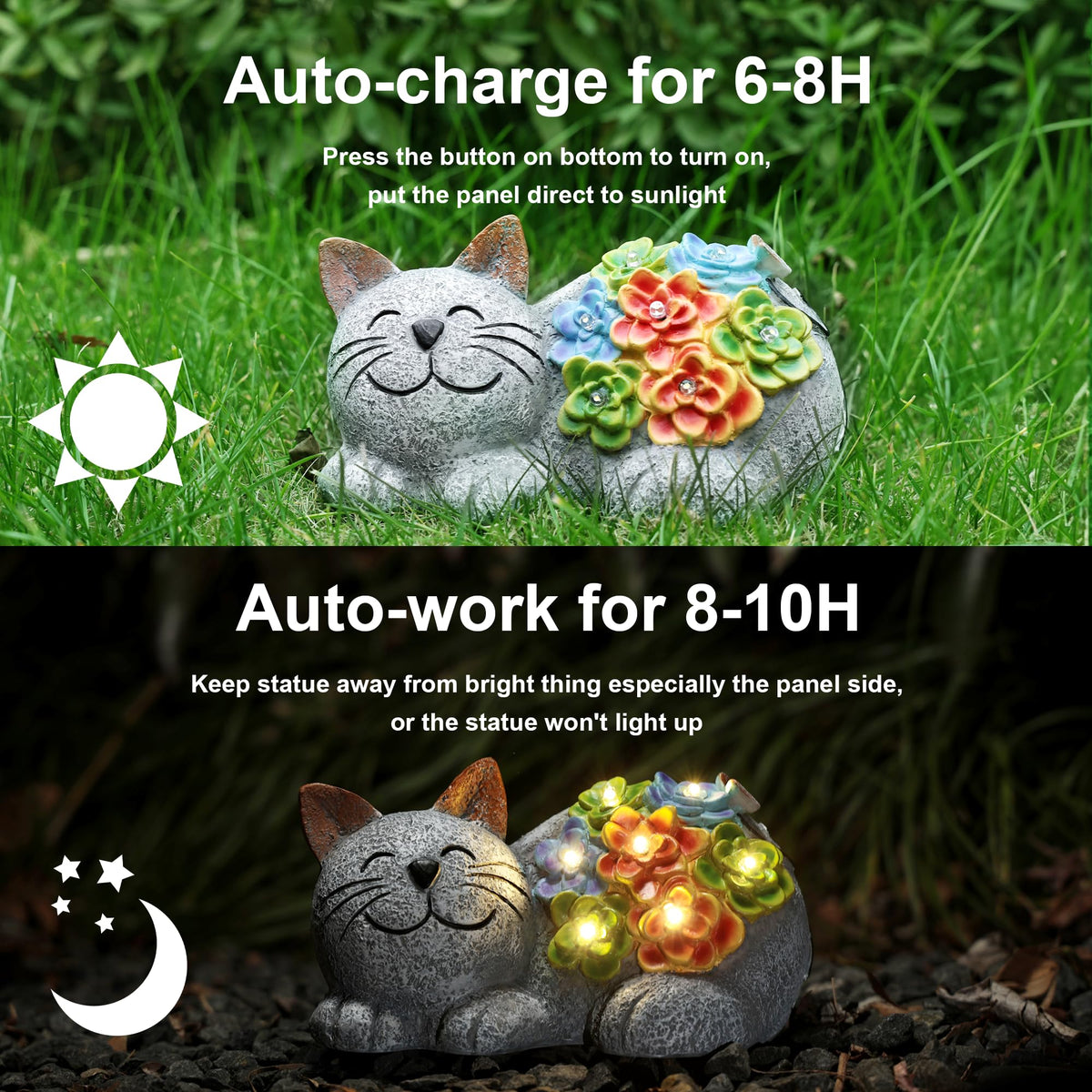 Otdair solar cat decor LED night light enhances evening ambience.