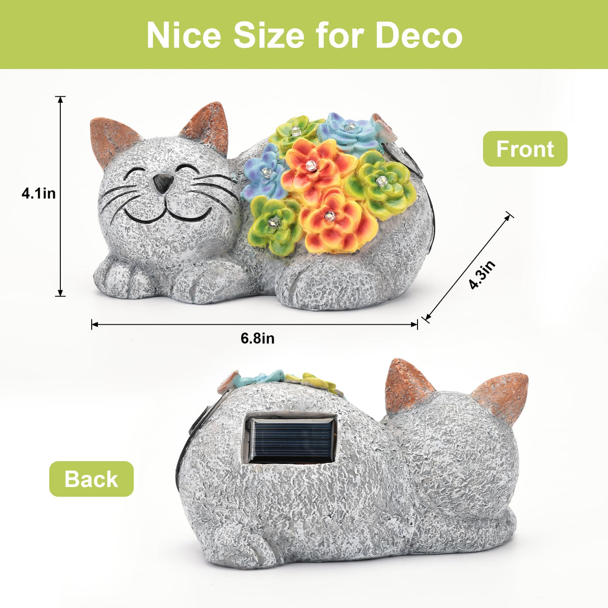 Otdair solar cat decor waterproof coating protects against rain and snow.