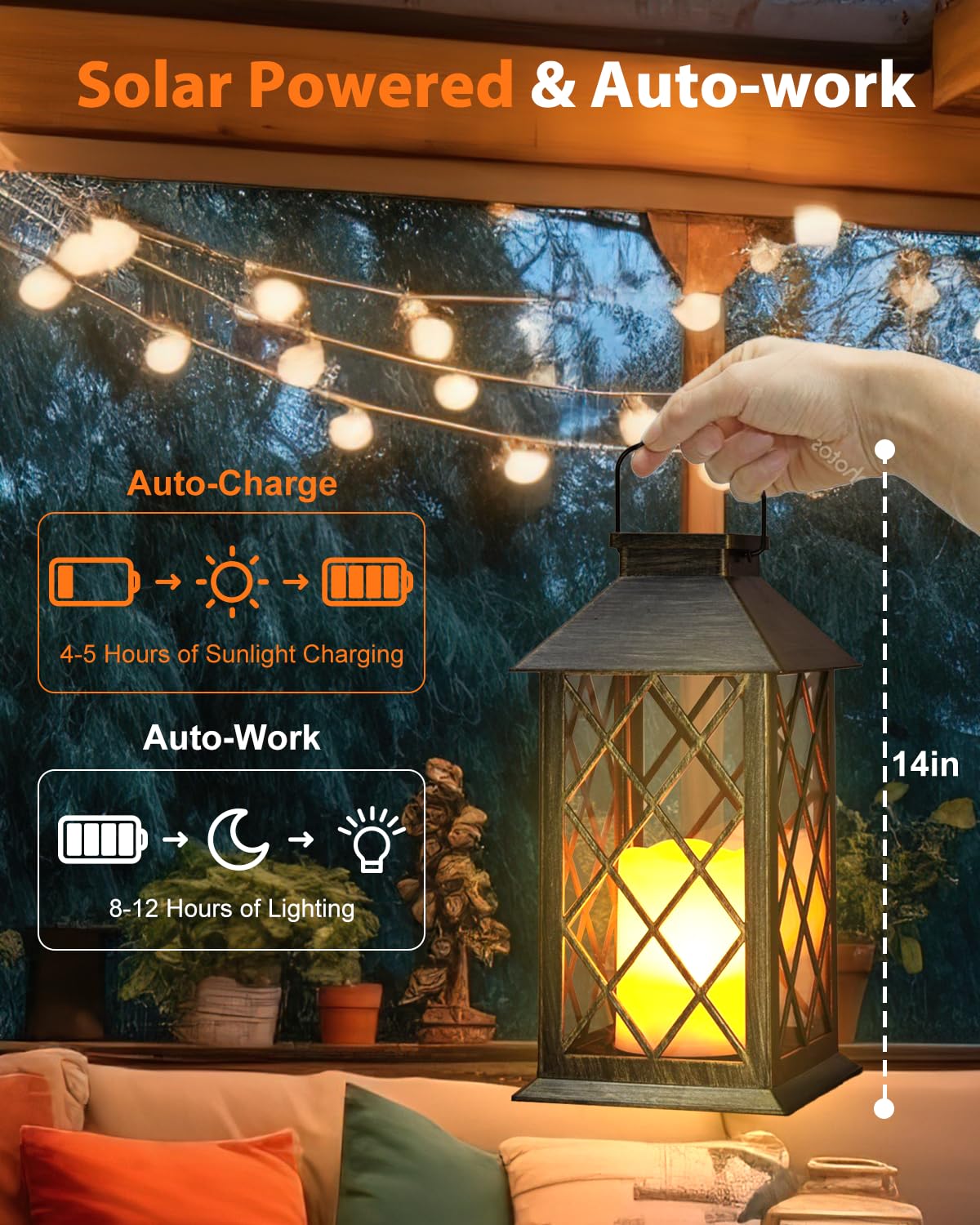 Otdair solar lantern flickering flame creates cozy outdoor ambience.