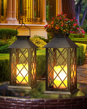 Otdair solar lantern with glass retro design for inviting backyard illumination.