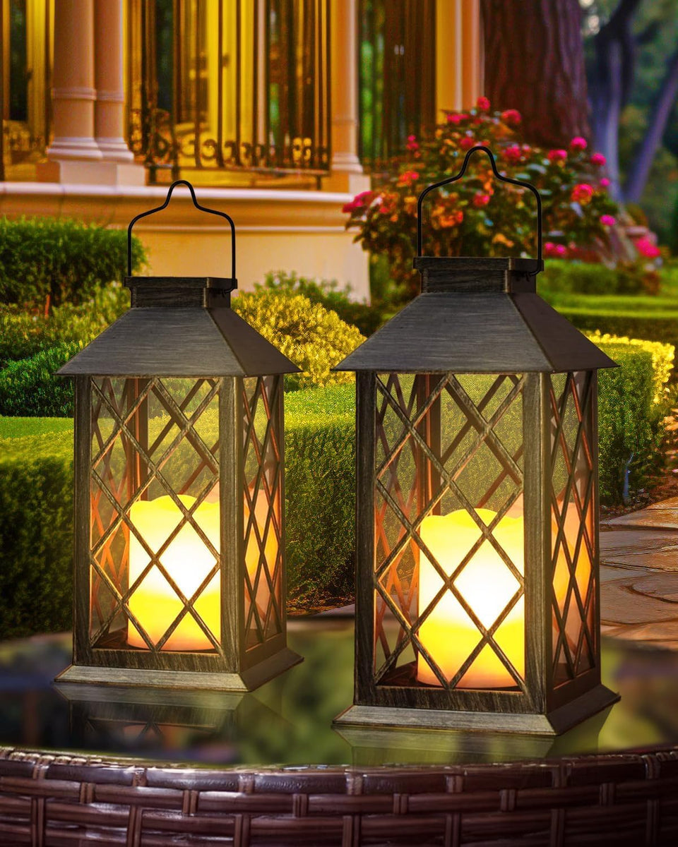 Otdair solar lantern with glass retro design for inviting backyard illumination.