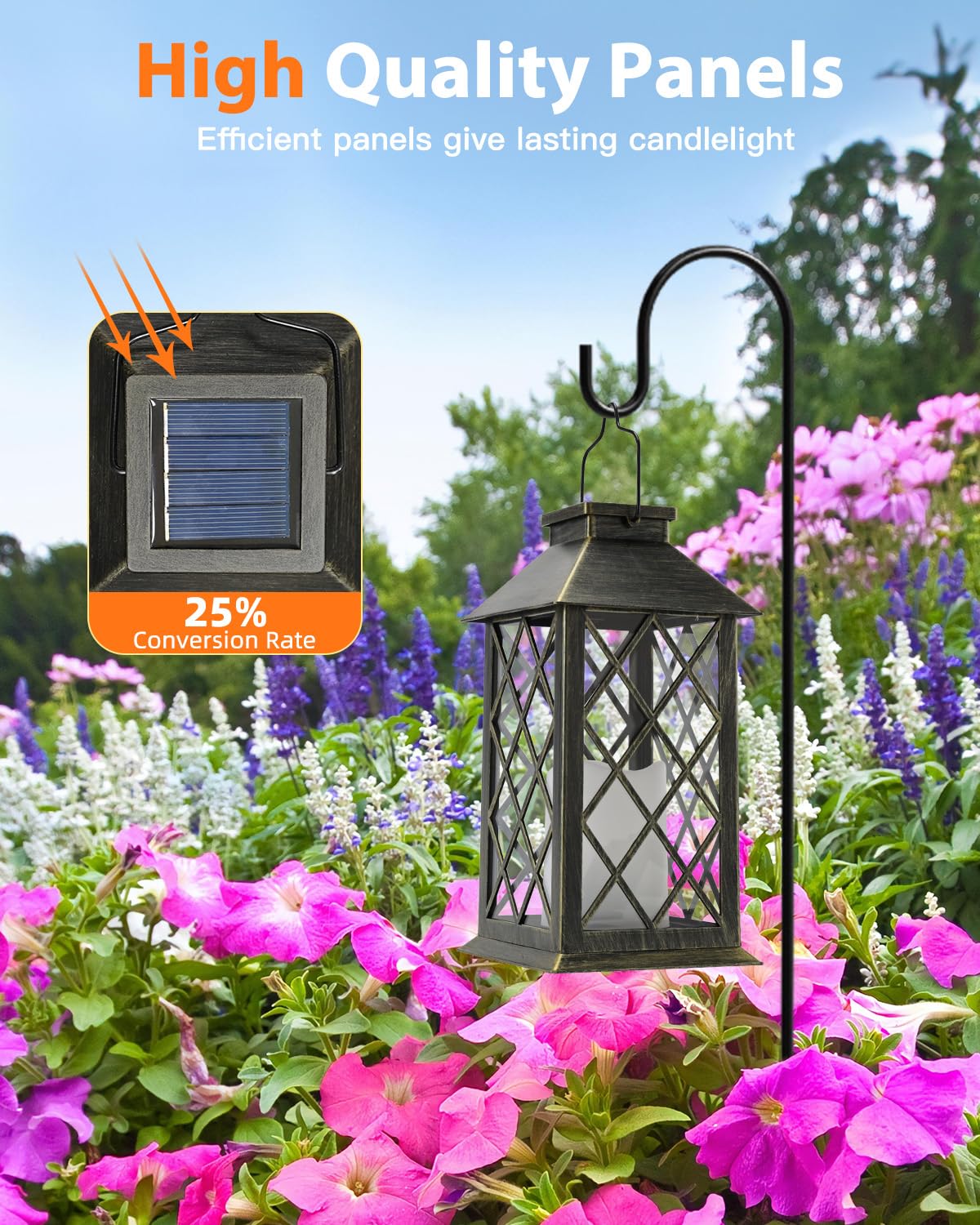 Otdair solar lantern hanging on patio enhances garden decor at night.
