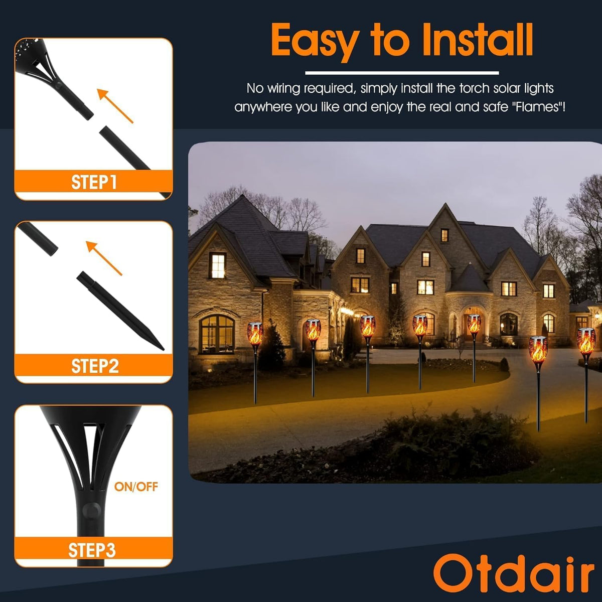 Otdair solar powered torch uses 2200mAh battery for sustainable nights