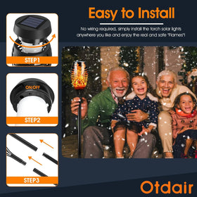 Otdair Solar Torch Dusk charging auto-illuminates after sunset.