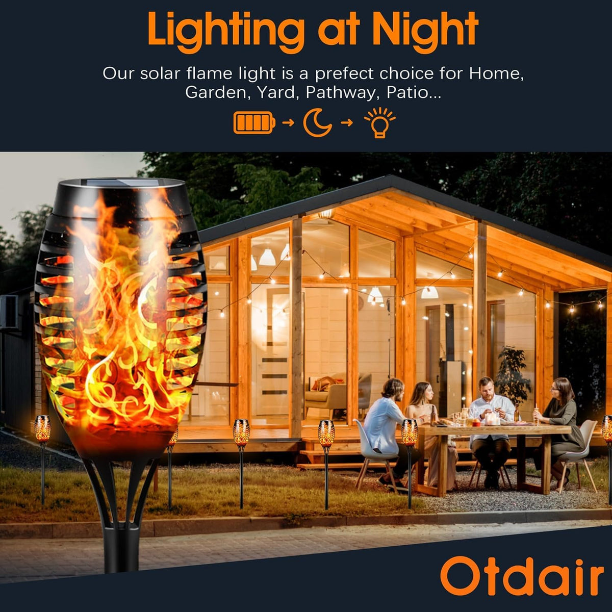Otdair Solar Torch Flame Garden lights walkways with safe glow.
