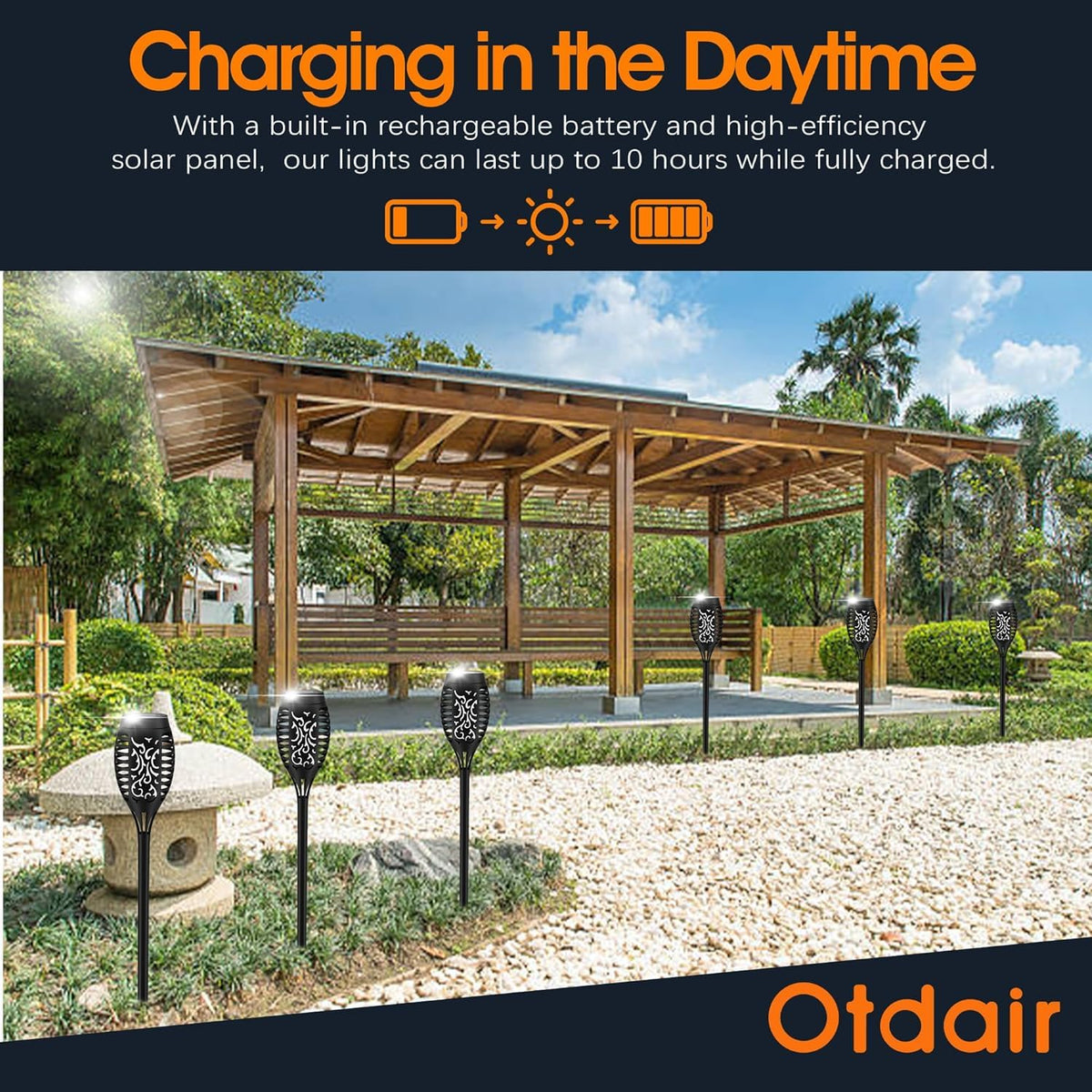 Otdair Solar Torch Flame Pathway lights night paths with ambiance.