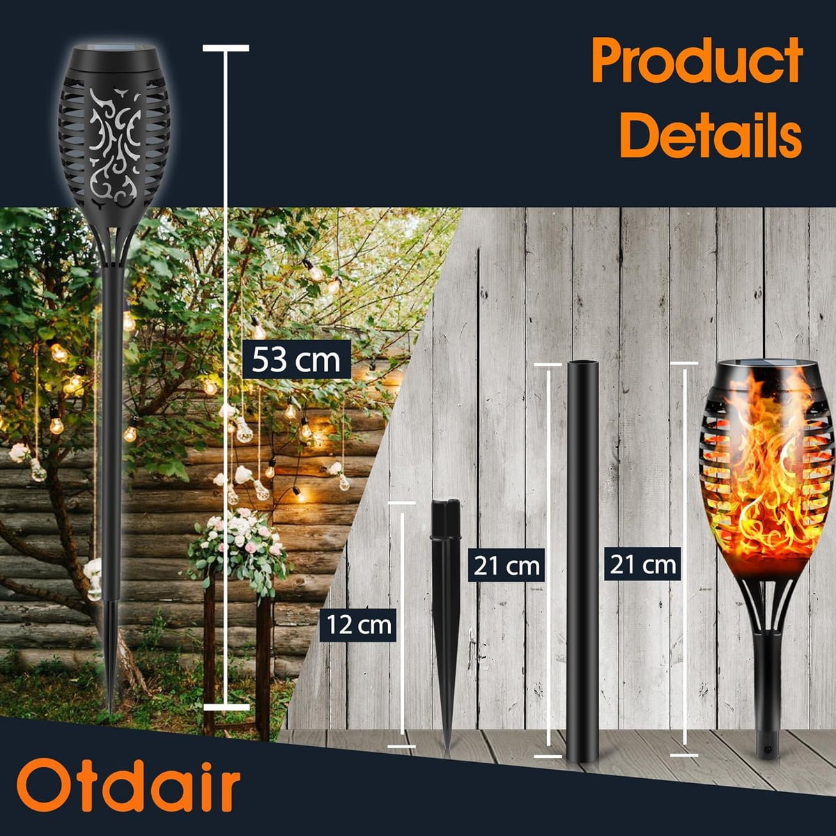 Otdair Solar Torch Pack6 versatile outdoor lighting options.