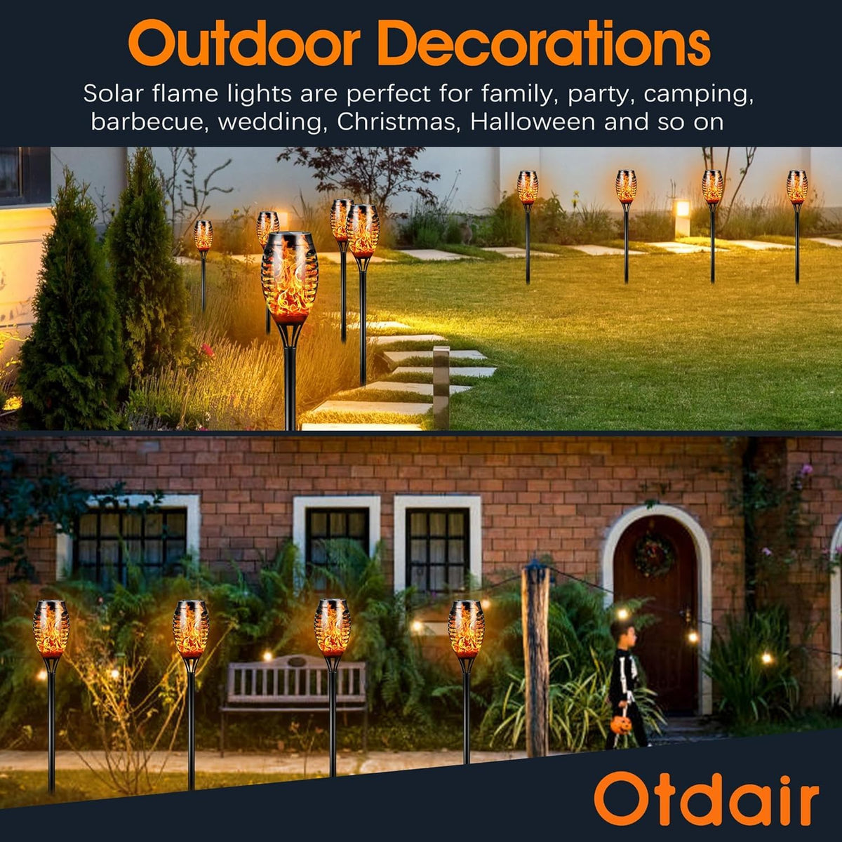 Otdair Solar Torch Waterproof IP65 withstands rain and snow.