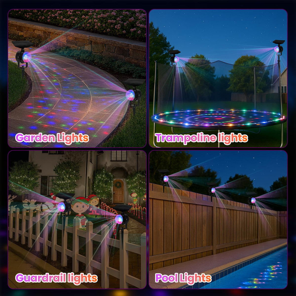 OTDRMETA backyard trampoline lights illuminate a large play area for safe fun.