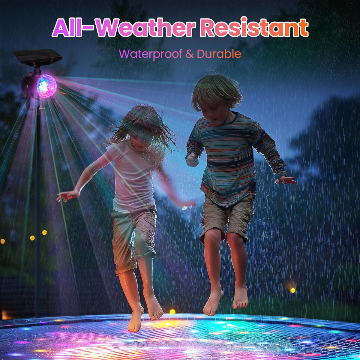 OTDRMETA multi-color lighting creates vibrant nighttime ambiance for parties.