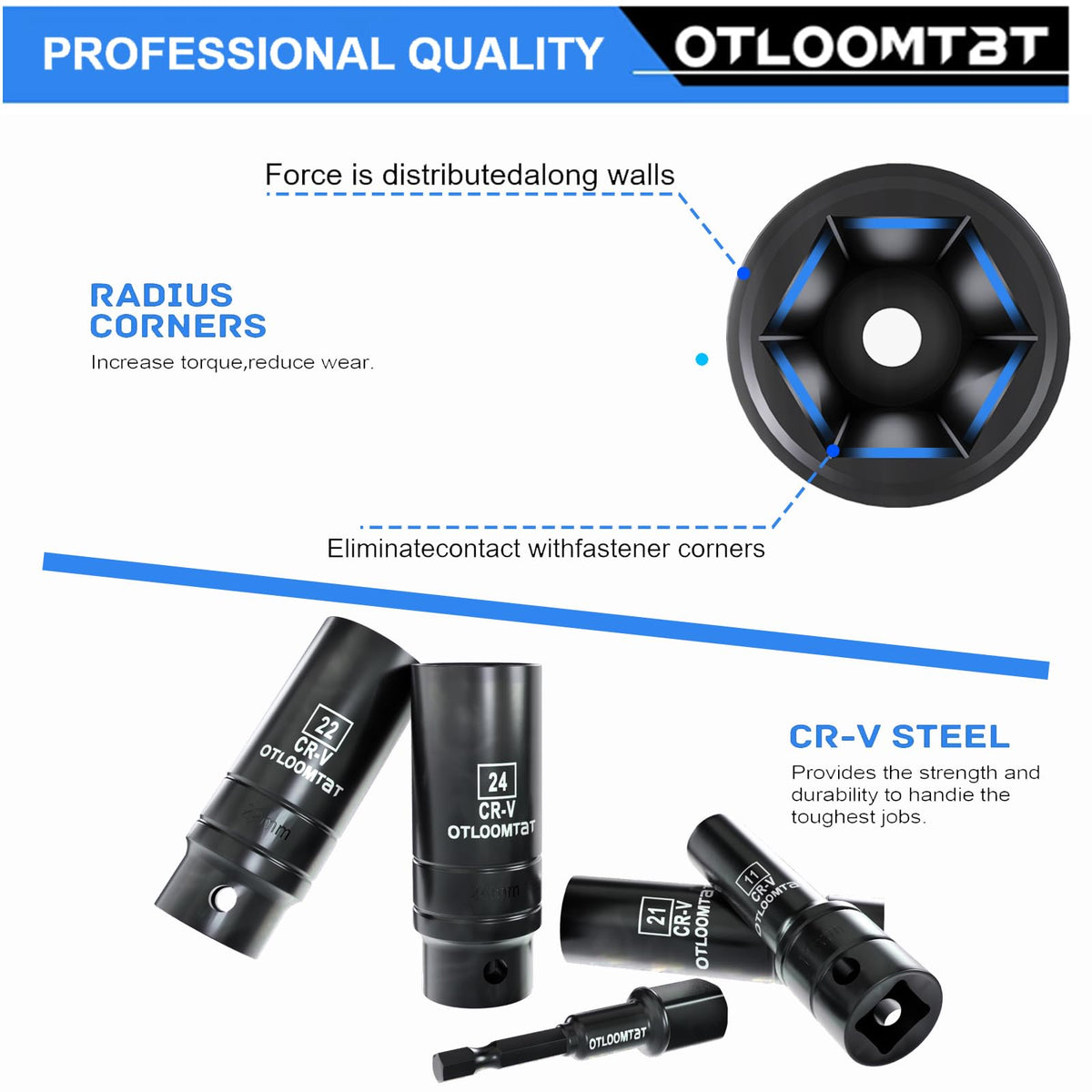 OTLOOMTBT chrome-vanadium steel construction emphasizes durability under high torque