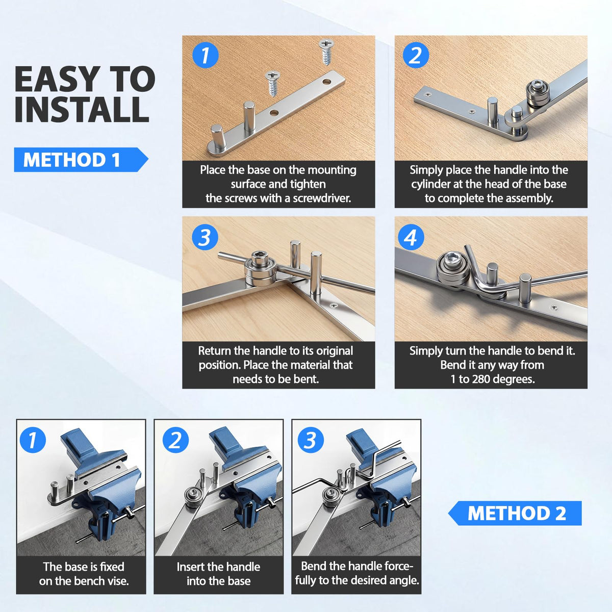 Otoolling manual rebar bender 34 cm lever provides strong leverage for bends.
