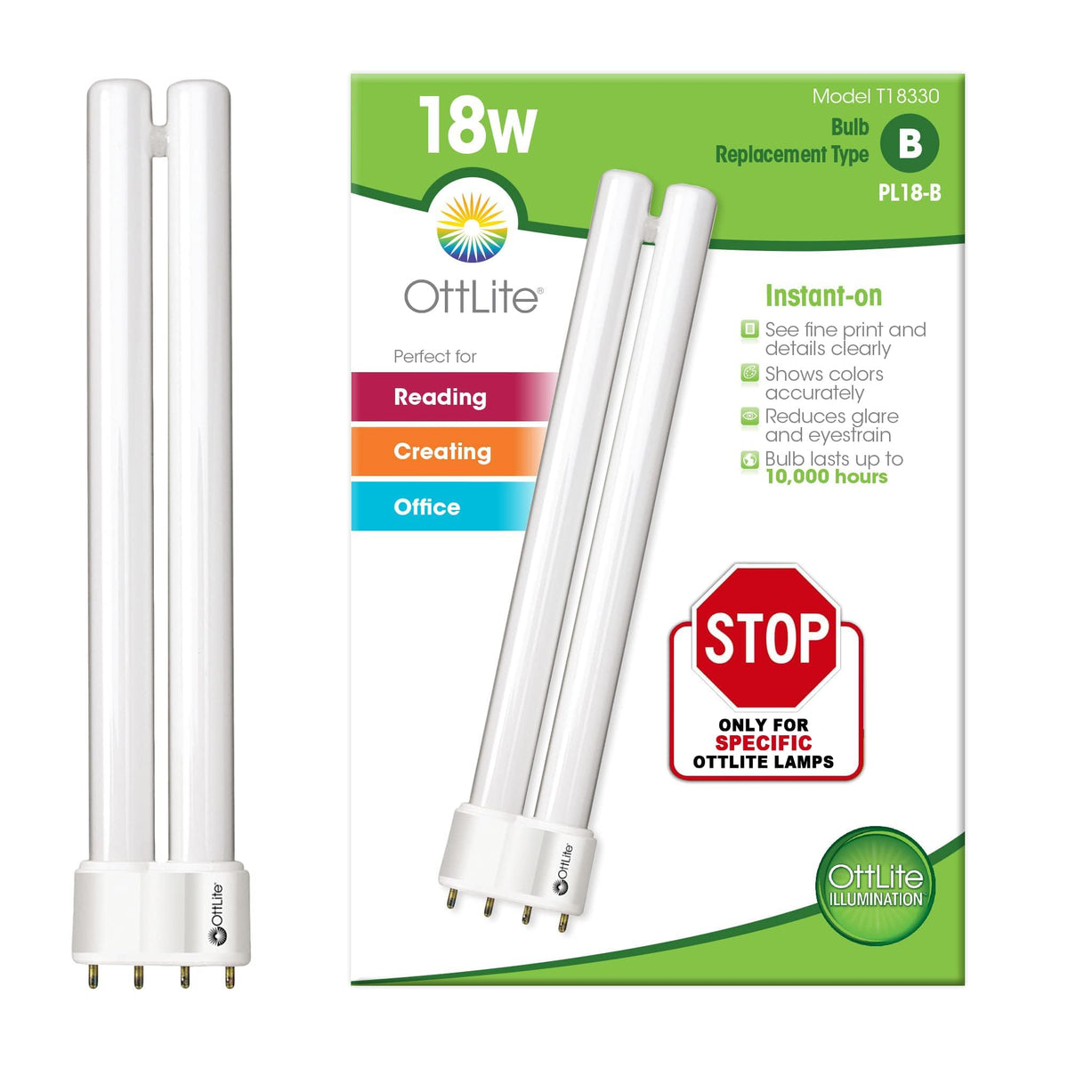 OttLite PL18-B-FFP 18W replacement tube for bright, true-to-life illumination with reduced glare