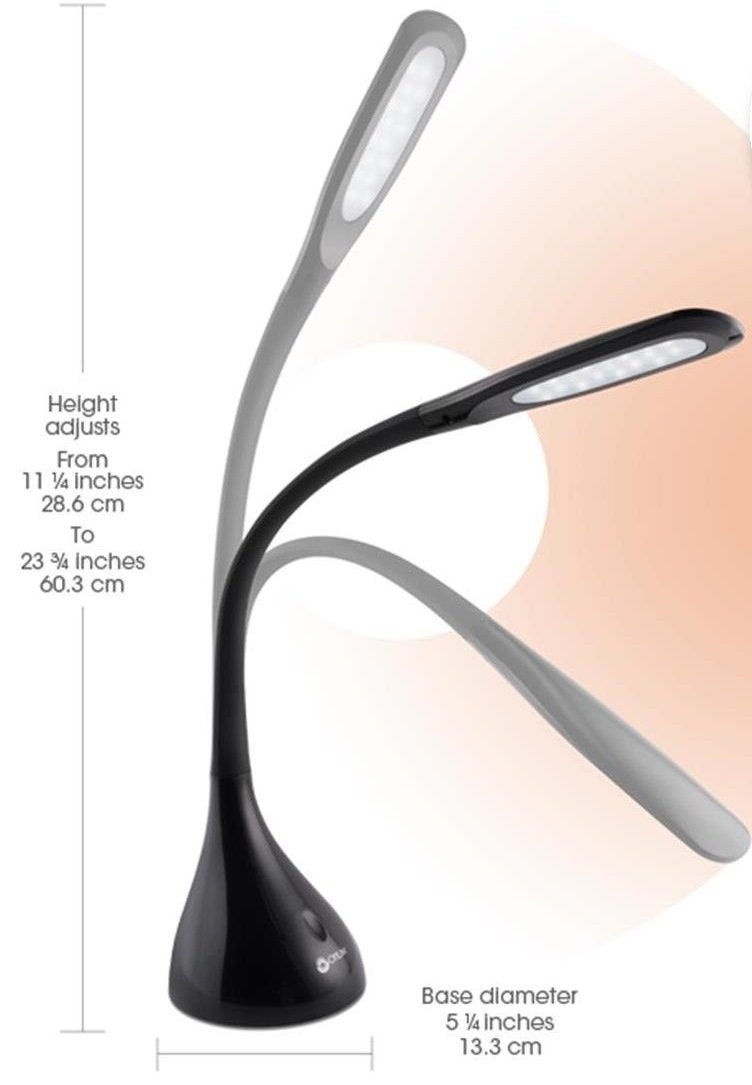 OttLite Creative Curves base 5.25-inch diameter for stable desk placement.